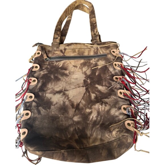 For Nine Dark Brown Corduroy Shih Tzu Dog Theme Shoulder Bag w/Leather Tassels - Picture 3 of 13